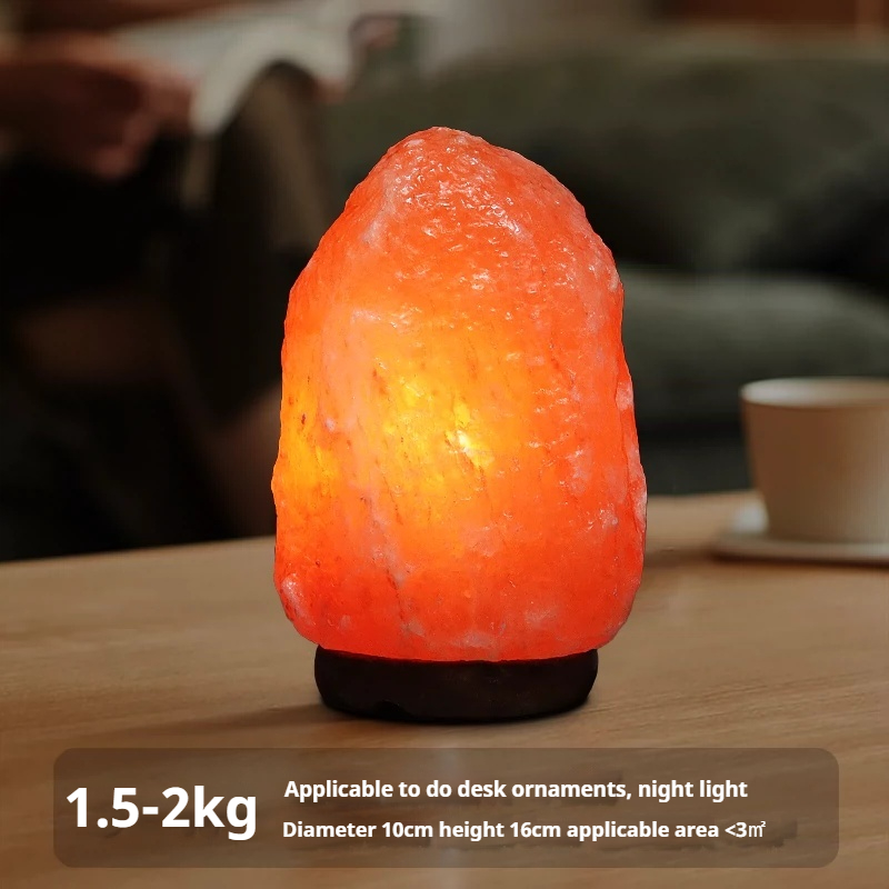Handmade 100% Natural Himalayan Crystal Rock Salt Lamp Wooden Base Ambience Night Light Attract Wealth Home Furnishing