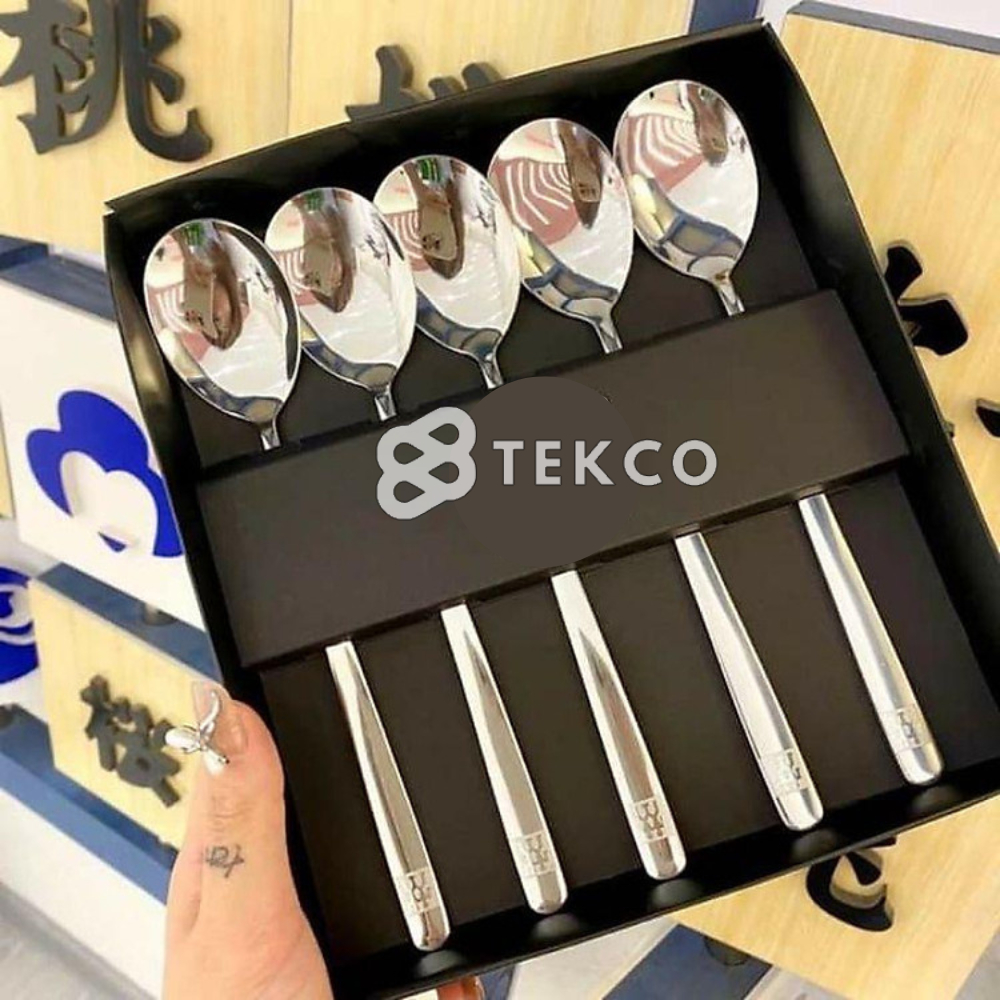 Hộp 5 thìa inox cán dài cao cấp - set 5 muỗng inox