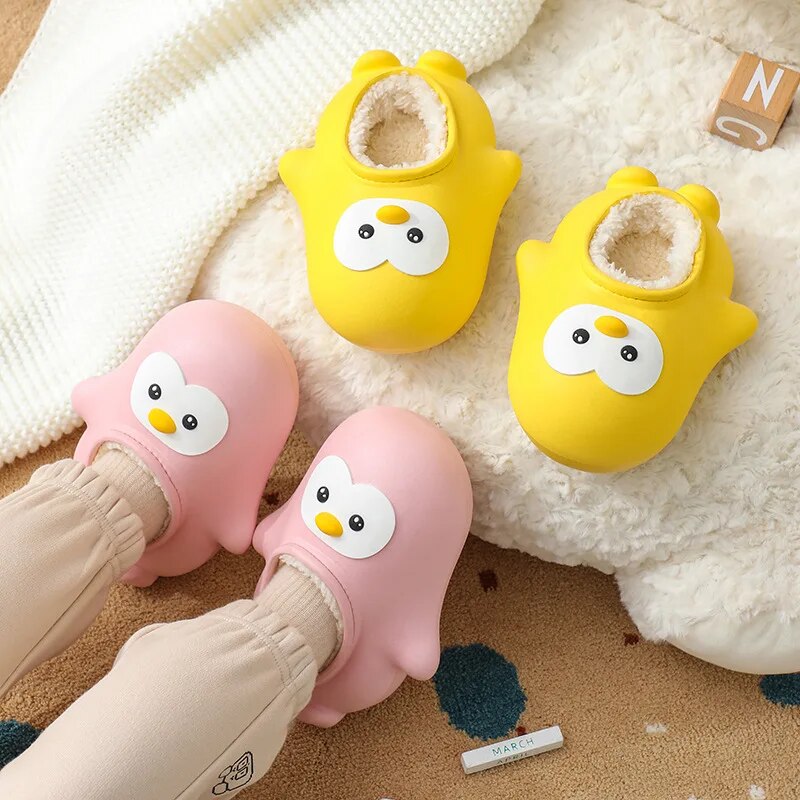 Children Are Universal Lightweight Home Slippers Children Soft Warm Flat Cotton Shoes Fun Design Penguin Waterproof Slippers
