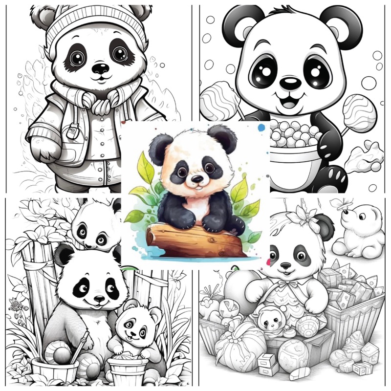 Gấu trúc Panda (phong cách Anime Chibi) - Set 10 Tờ Tranh Tô Màu A4 A5 - TRANH TÔ MÀU COLOR LAND