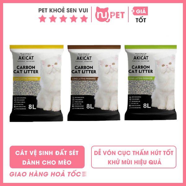 Cát vệ sinh cho mèo Akicat bao 8L chứa than hoạt tính vón cục khử mùi tốt