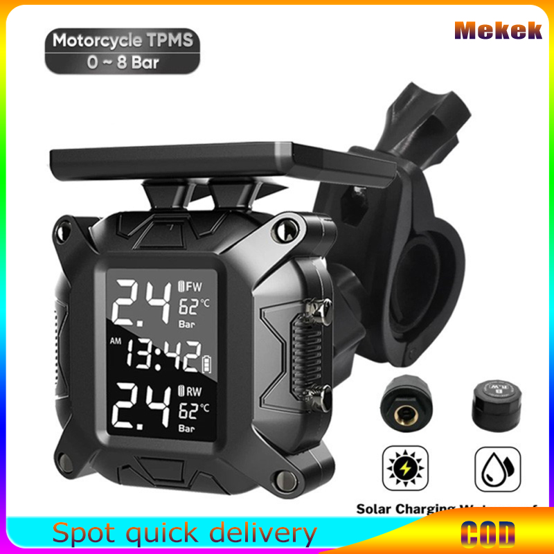 Mekek M7 năng lượng mặt trời lốp xe máy giám sát áp suất lốp cảm biến lốp nhiệt độ hệ thống phát hiện độ chính xác cao TPMS