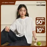 GIORDANO Women Shirts 100% Cotton Broderie Anglaise Shirts Crewneck Short Sleeve Fashionable Casual Loose Shirts 18346209