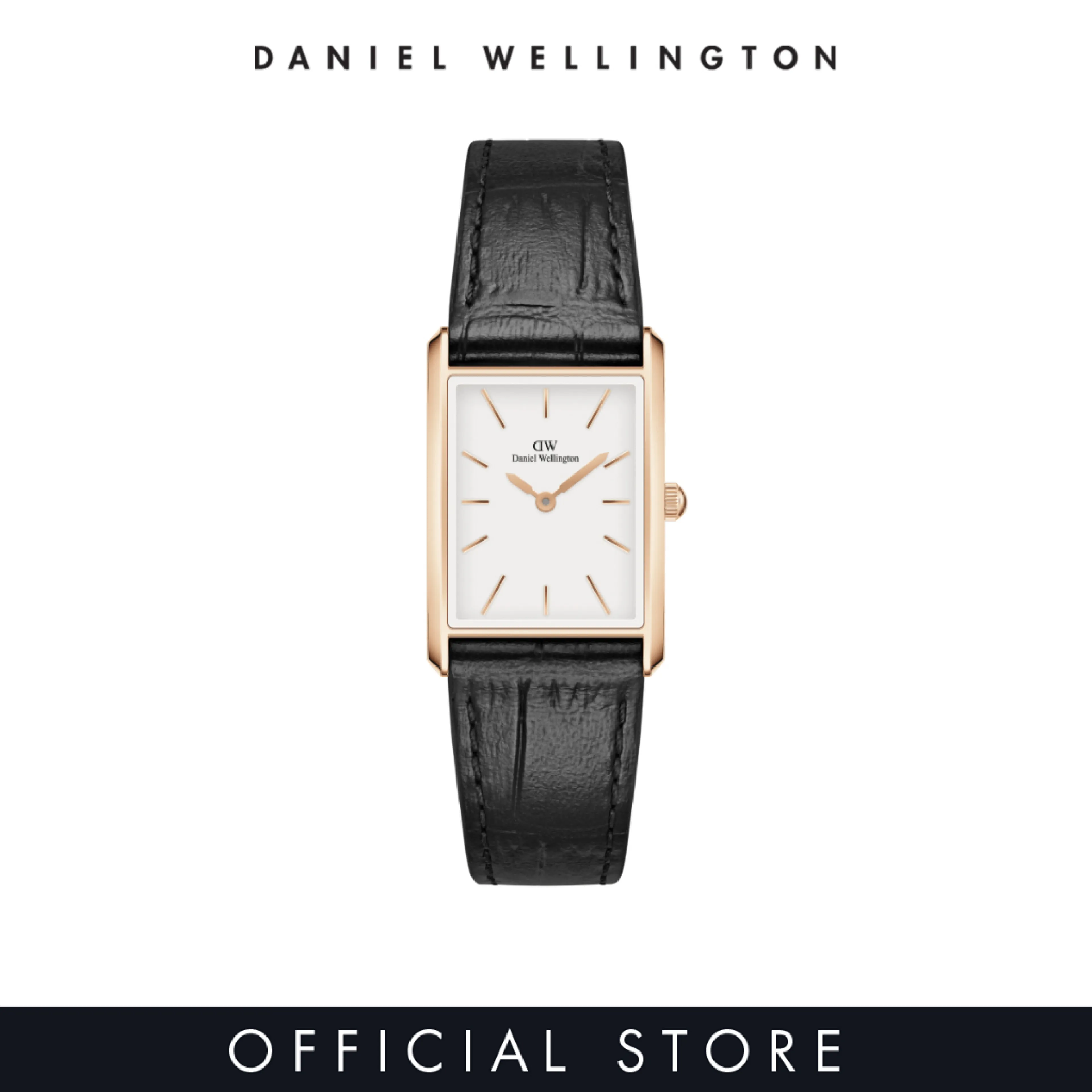 Daniel Wellington Bound 32x22mm Black Crocodile Rose Gold White Dial Women Watch