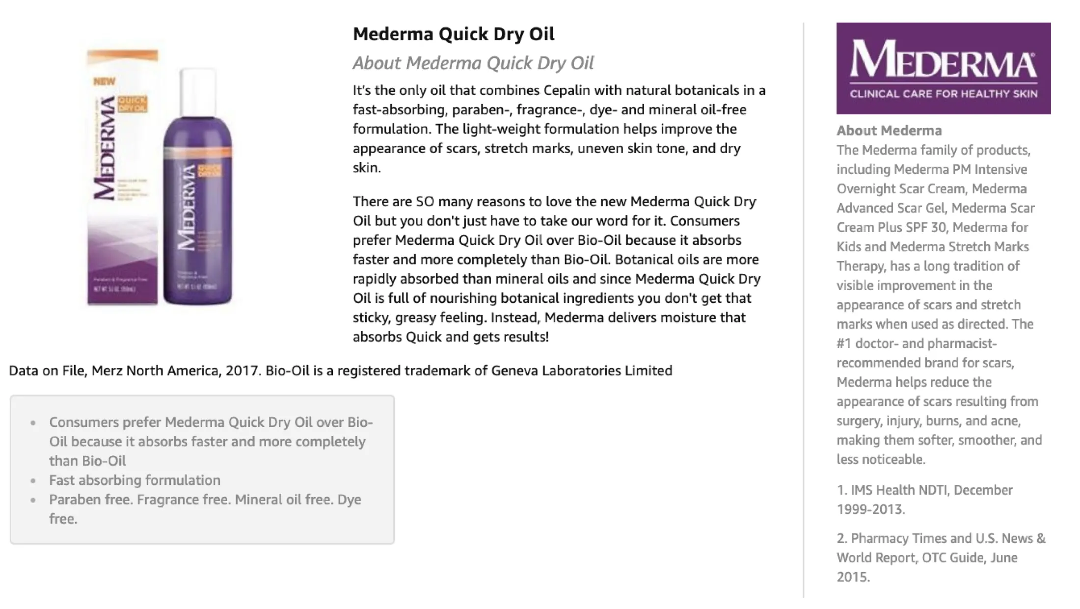 mederma quick dry oil on face