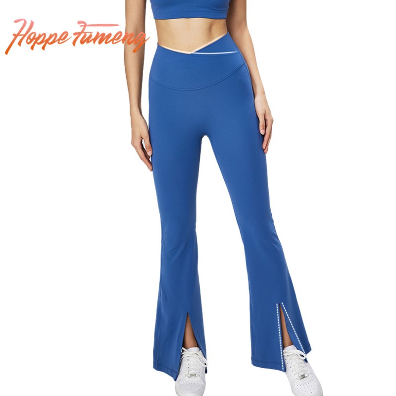 Hoppe Fumeng high waist double sealled long flare pants with slit in feet front