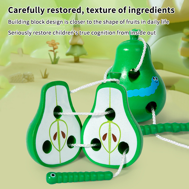【Youer】 Montessori đồ chơi Worm ăn trái cây câu đố bằng gỗ Đồ chơi trẻ em ngón tay linh hoạt đào tạo xoắn Worm Đồ chơi giáo dục cho trẻ em Quà tặng