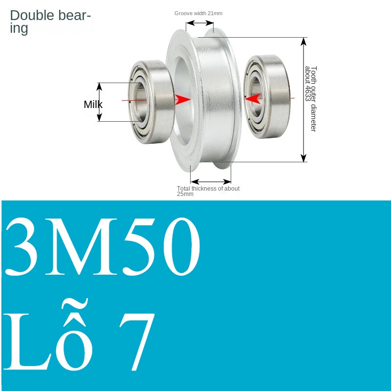 Bánh Răng Đồng Bộ 3M 50 Răng Guangfa - Răng Căng, Rãnh 11/16/21mm, Có Ổ Bi, Lỗ 5-17mm, Nhôm, Hướng Dẫn Công Nghiệp - bóng 21-7