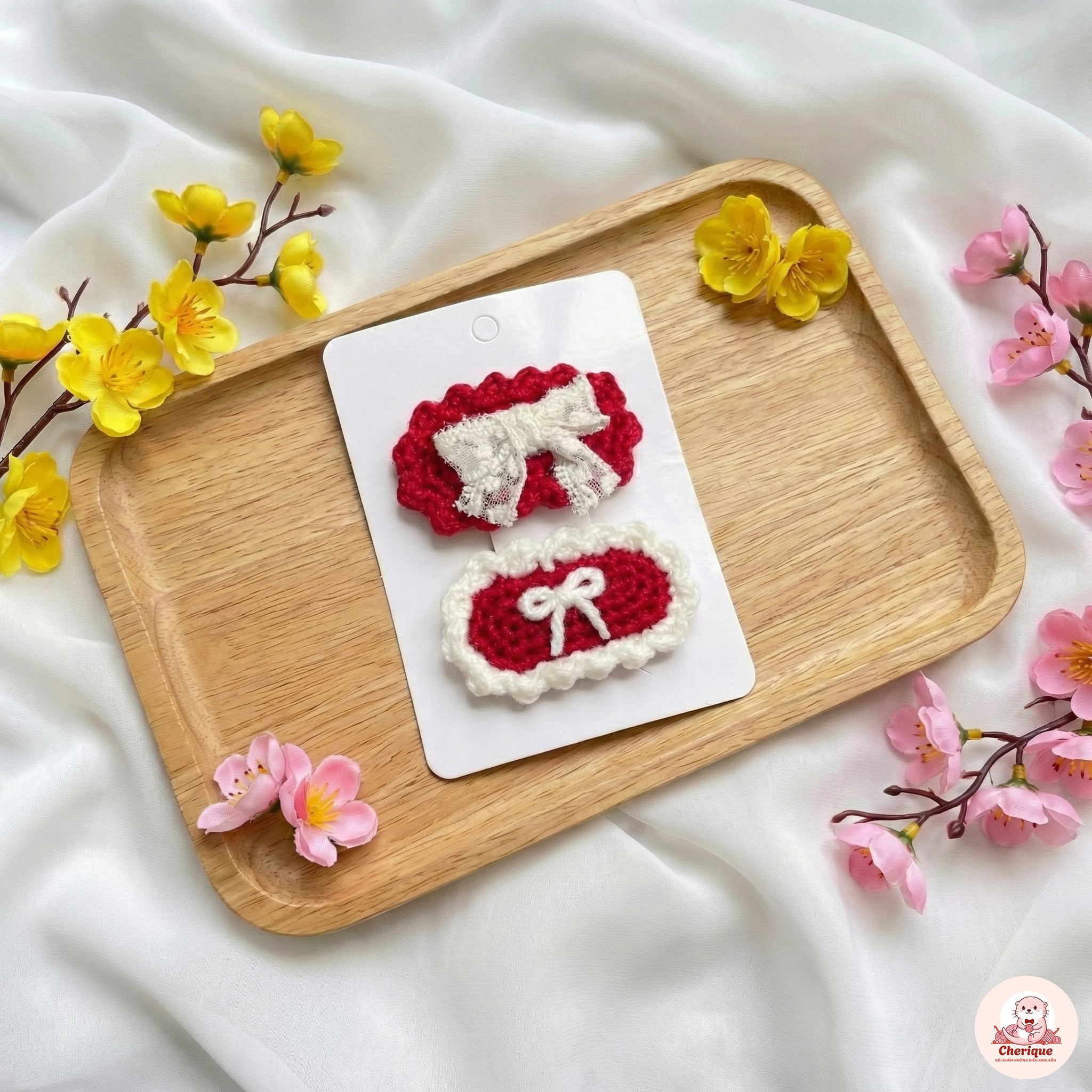 Kẹp tóc nơ ren nhỏ xinh handmade