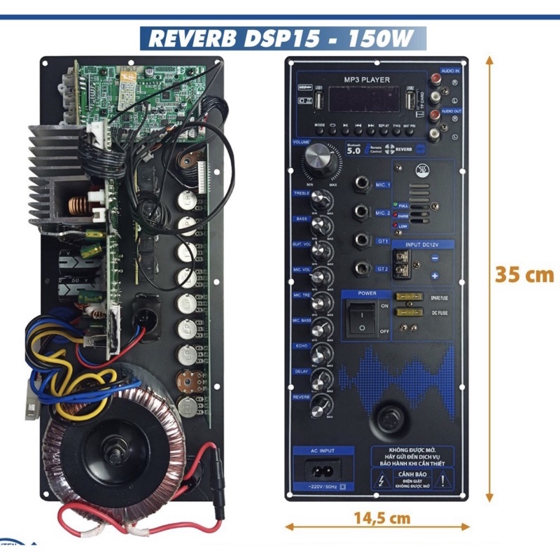  MẠCH LOA KÉO ECHO REVERT 150w 15x35 
