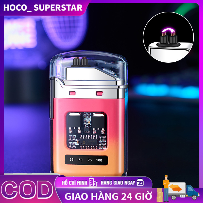 Hộp quẹt điện tử trong suốt tạo tia lửa plasma 4 tia, pin 220mA chống nước tích hợp màn hình led quả