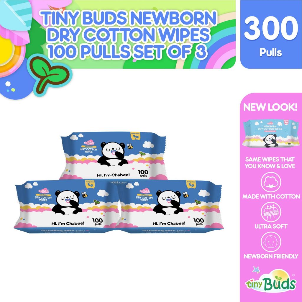 Tiny Buds Newborn Dry Cotton Wipes (100 pulls) - Set of 3