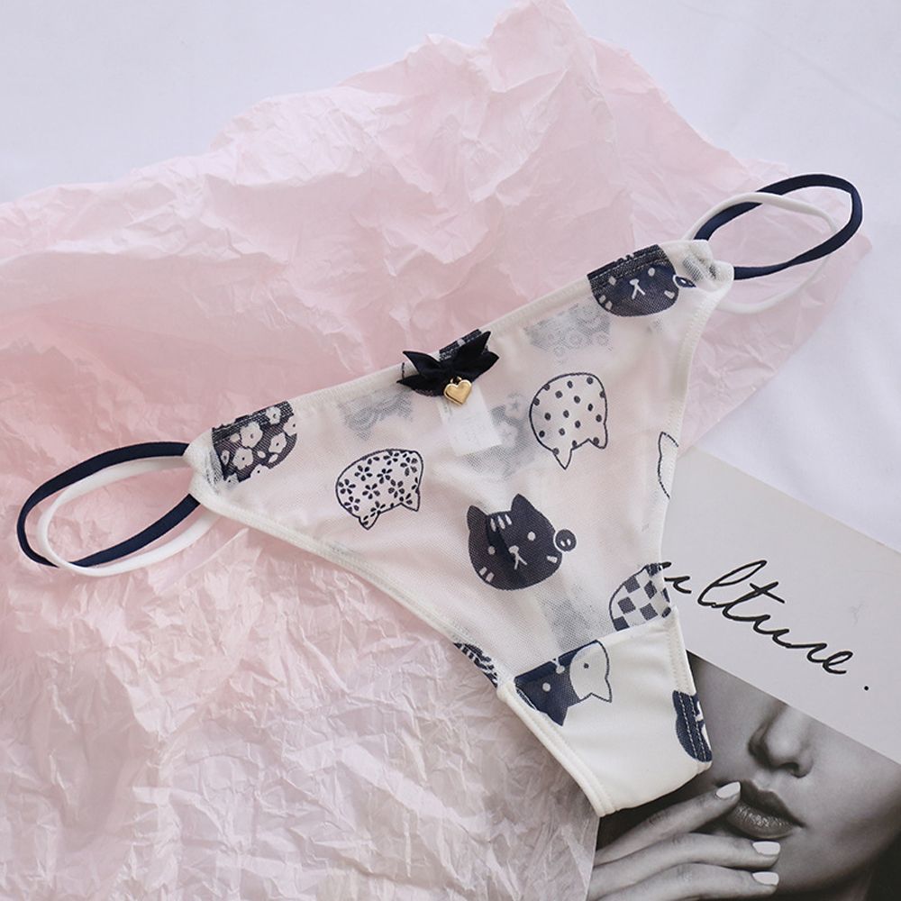 Qingxin thoáng khí dễ thương mèo cạp thấp gấu cho trái tim Hàn Quốc cho nữ Đồ lót lưới sọc tóm tắt Phụ Nữ Cung quần lót