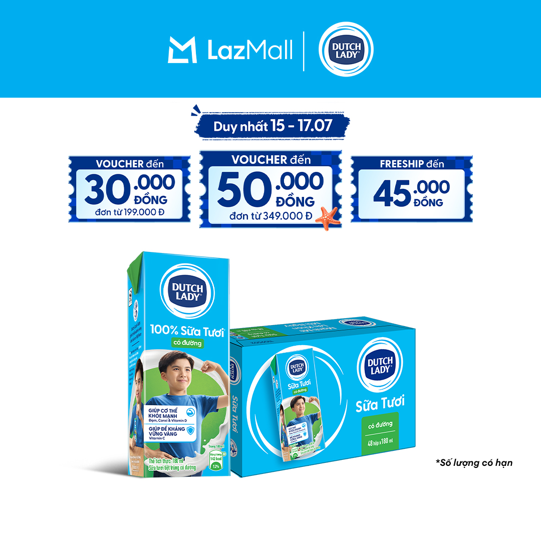 Thùng 48 Hộp Sữa Tươi Tiệt Trùng Dutch Lady Cô Gái Hà Lan Có Đường 180ml (48x180ml)