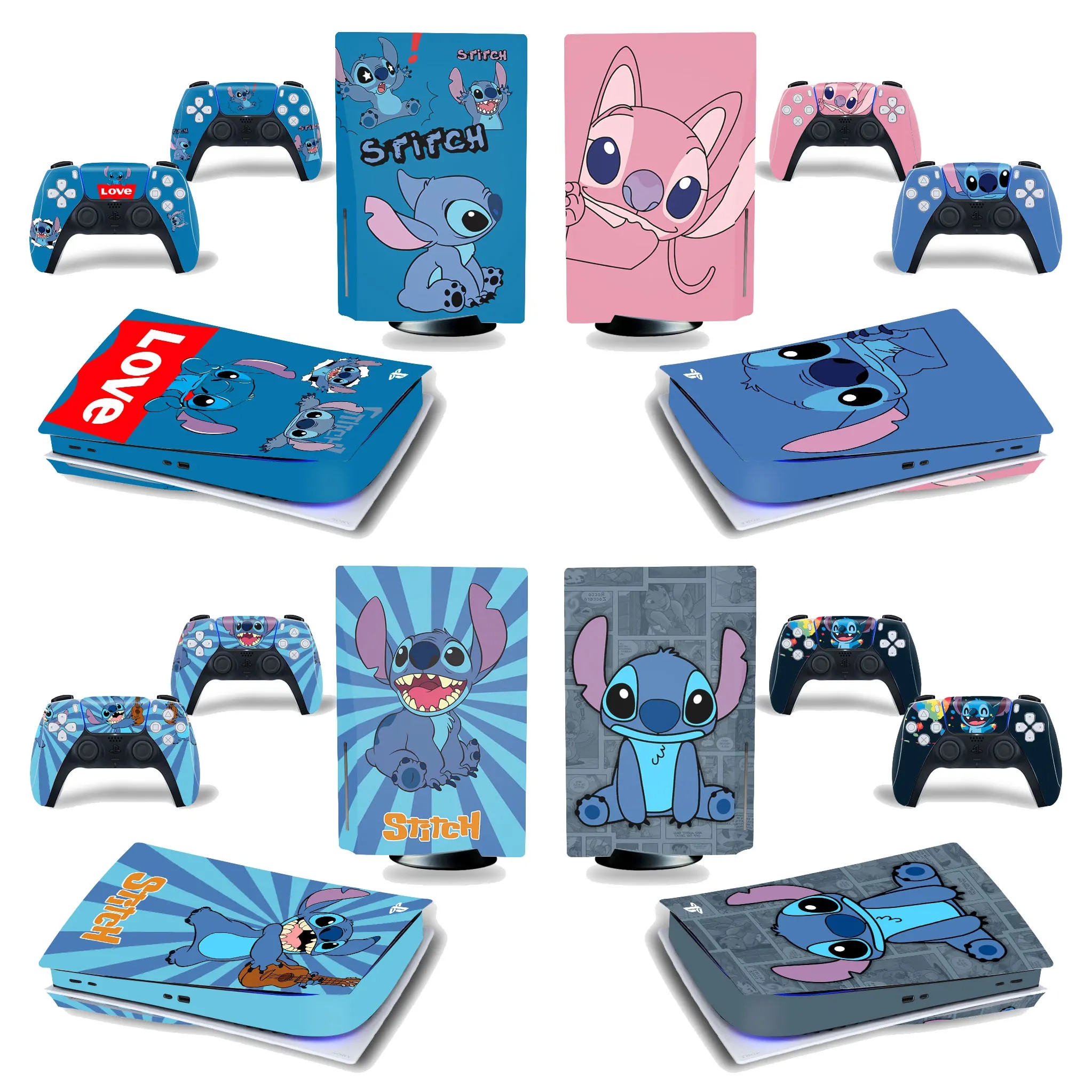 【Limited-time offer】 Cartoon Stitch Ps5 Disc Edition Skin Sticker Decal For 5 Console And 2 Controllers Ps5 Disc Sticker Vinyl