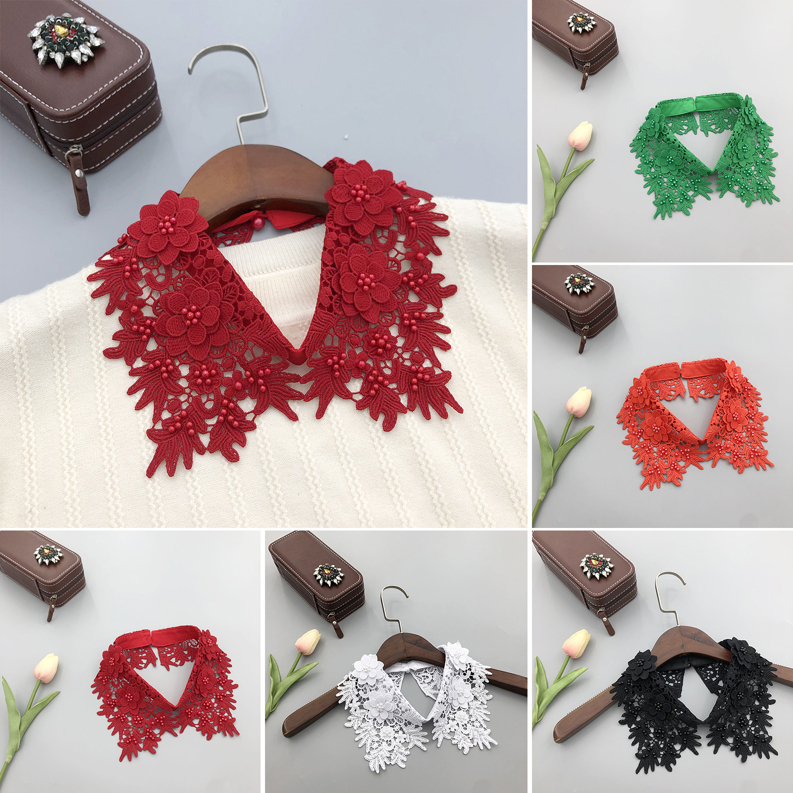 Detachable Collar Fake Shirt Collar Embroidered Flower Pattern Fake Collar Shirt Enhancer for Formal Uniforms Favorite