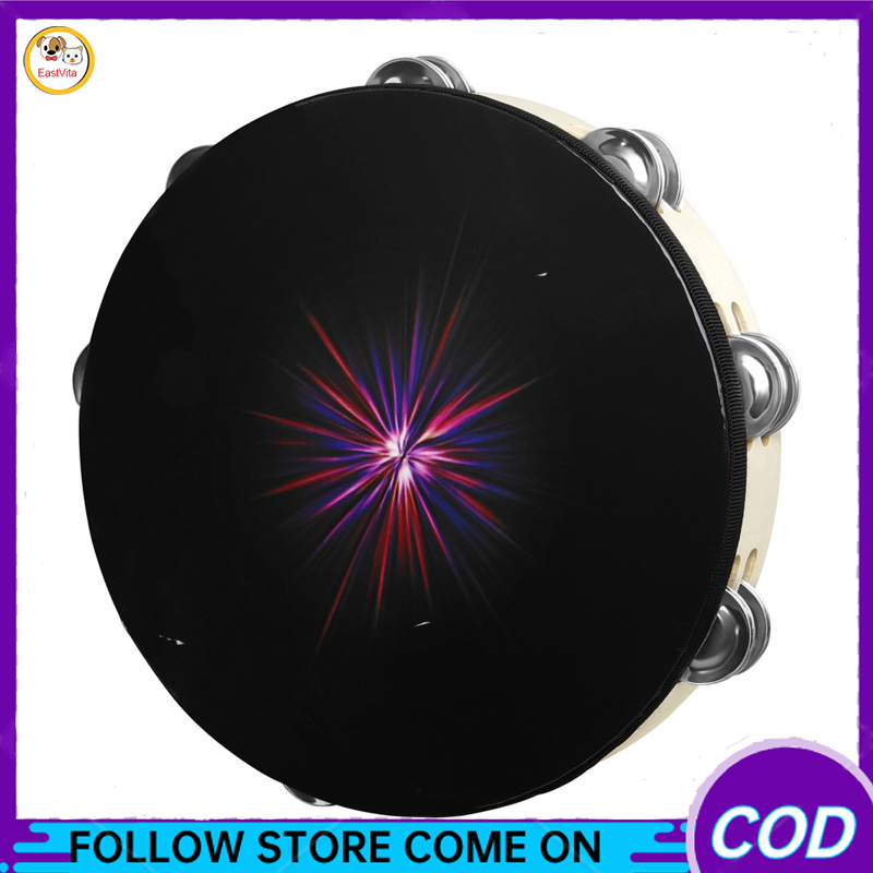 10” Hand Held Tambourine Wooden Jingles Percussion Instrument Hand Tambourines For Church Party Kids School Party