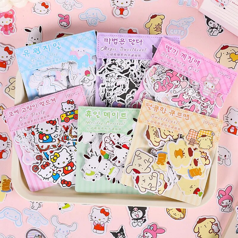 100Pcs/set Korean ins Cute Cartoon Sticker Kids DIY Planner Collage Material Decoration Scrapbooking Sticker Kawaii Stationery