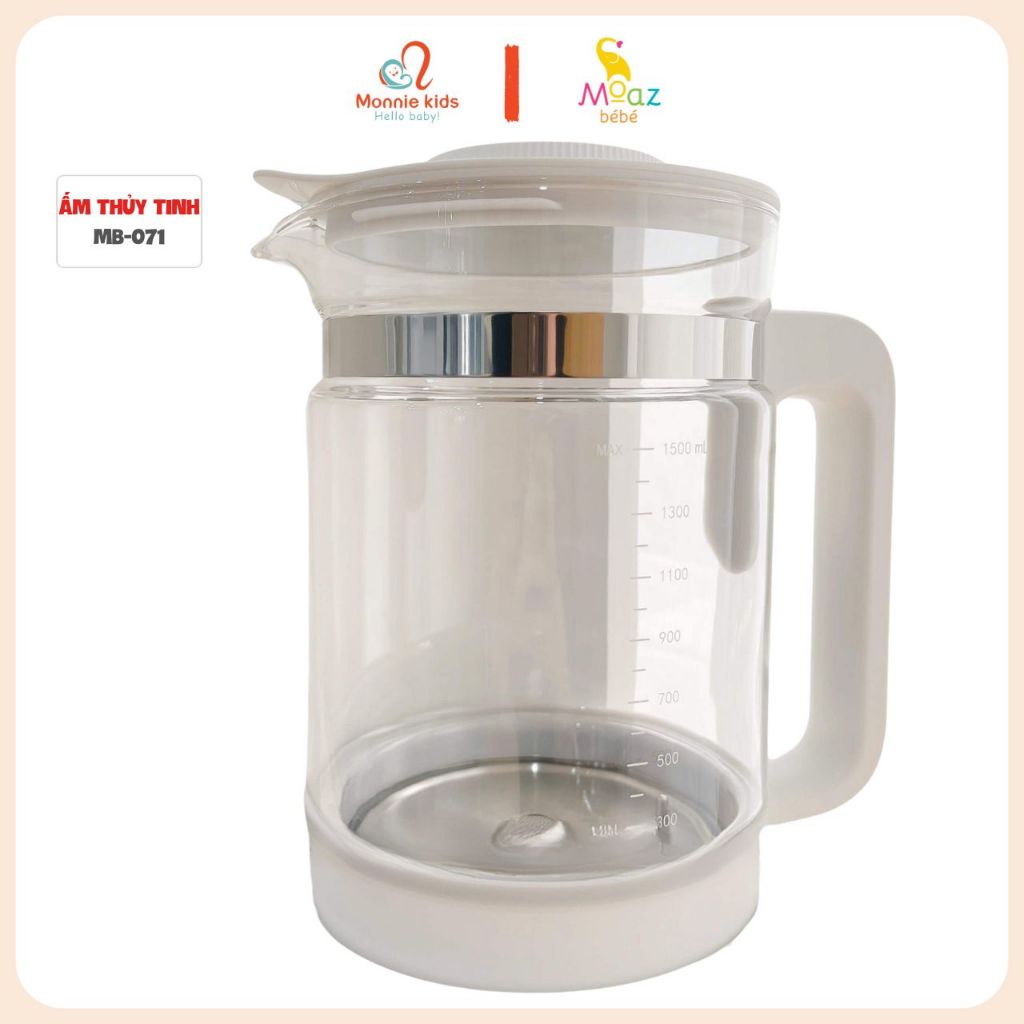 Ấm thủy tinh thay thế máy Moaz Bebe MB071 1.5L, bình thủy tinh đun nước thay thế - Monnie Kids