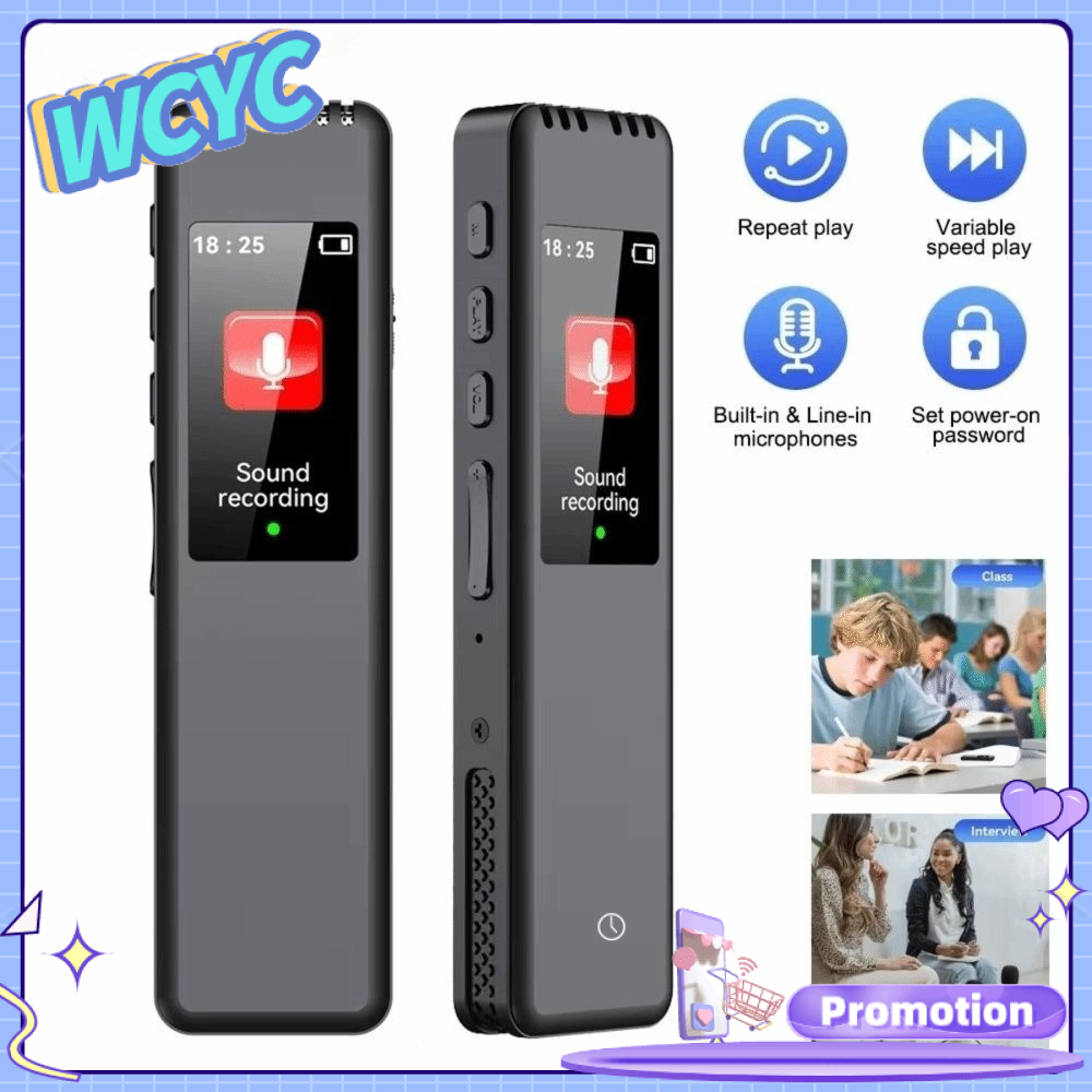 WCYC Ghi âm 1536Kbps Bút ghi âm kỹ thuật số Hỗ trợ tối đa thẻ 128GB Di động Máy nghe nhạc MP3 Chất lượng cao Ghi âm chất lượng cao Máy ghi âm Phỏng vấn việc làm