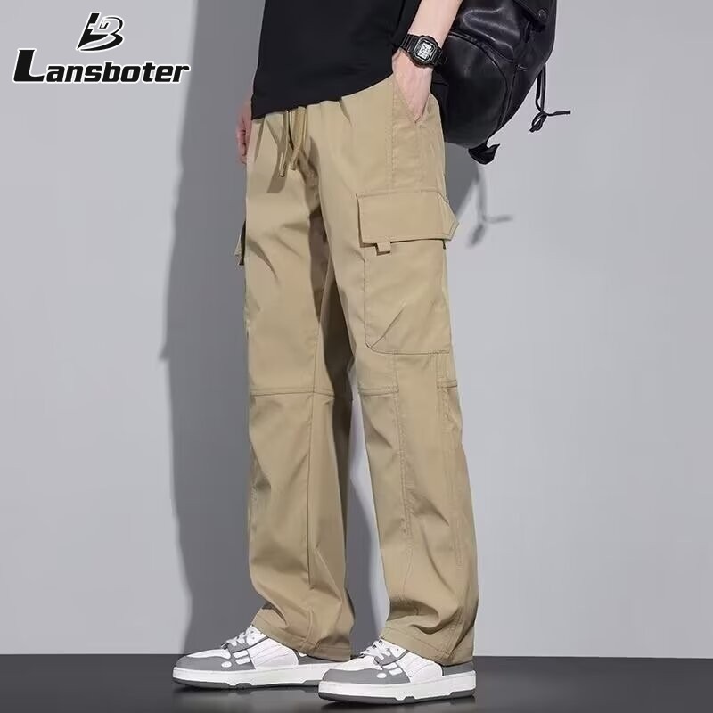 Lansboter quần nam quần tây quần túi hộp nam quần cargo pants Quần túi hộp nam quần xuông dáng rộng thường ngày với Quần Chinos túi lớn