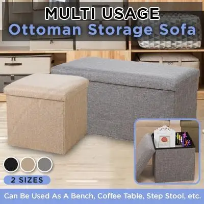Ottoman Fabric Storage Box / Sofa Seat Stool Organizer Bench Home Living