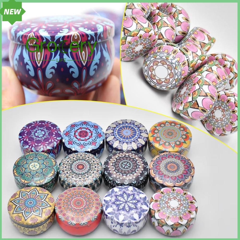 GROCERY LIFE 4pcs loại Hộp Kẹo bằng thiếc Rỗng Tròn Hộp thiếc bánh quy Đầy màu sắc Làm nến tự làm Hộp Sắt đóng gói bánh quy Dành cho gia vị khô và đồ ngọt