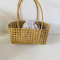 Handbag Weaving Hollow Vegetable Basket Bag PVC Commuter Tote Straw Bag