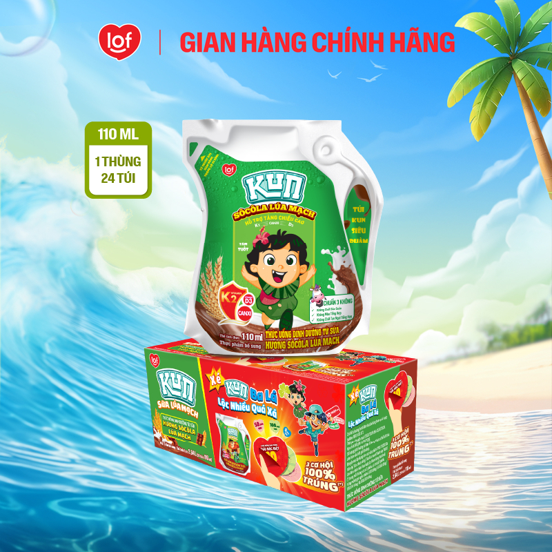 Sữa lúa mạch socola KUN thùng 24 túi x 110ml