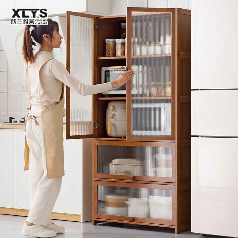 Kitchen shelf Household sundry cupboard Multifunctional multi-layer storage rack Wooden storage rack Floor storage cabinet Microwave oven seasoning bottle rack ราคา 2,235 บาท*ส่งฟรี