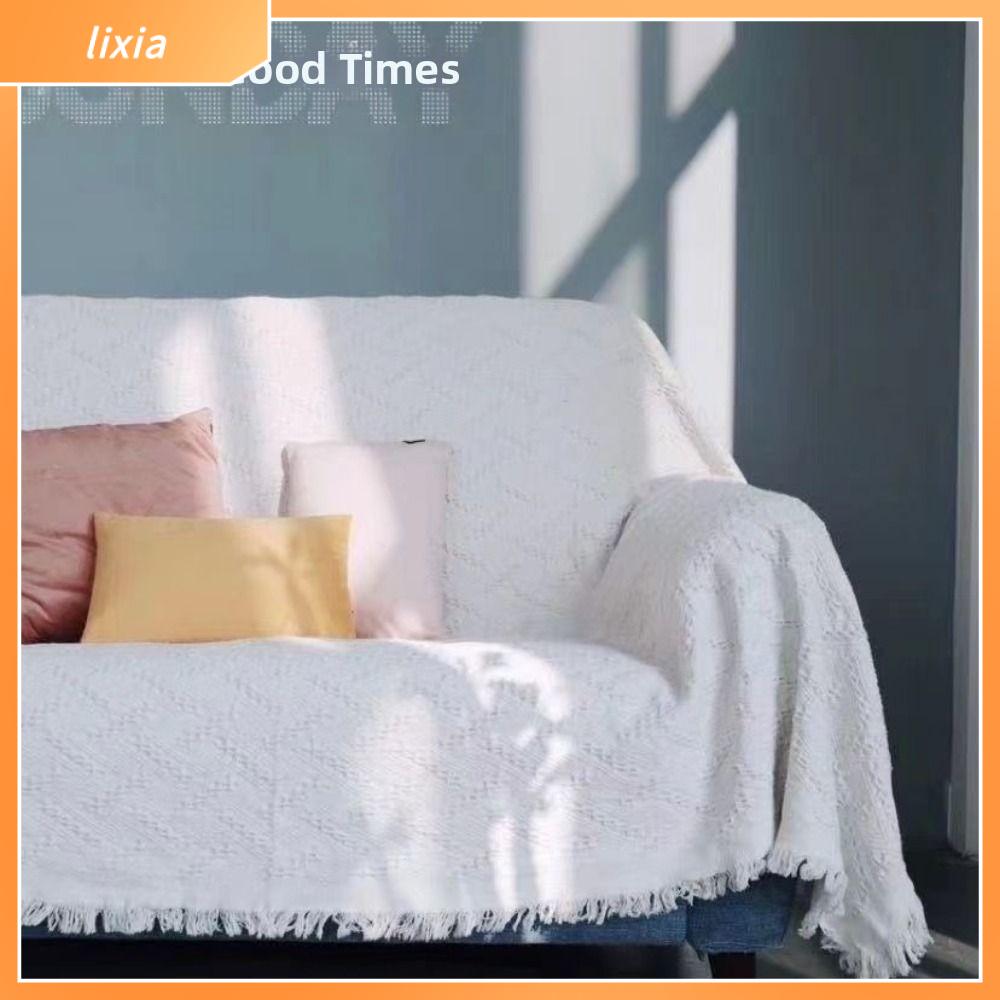 LIXIA có tua rua Khăn sofa trắng dệt  Đa năng Chống trượt Chăn cotton cổ điển  Bắc Âu Áo trải giường