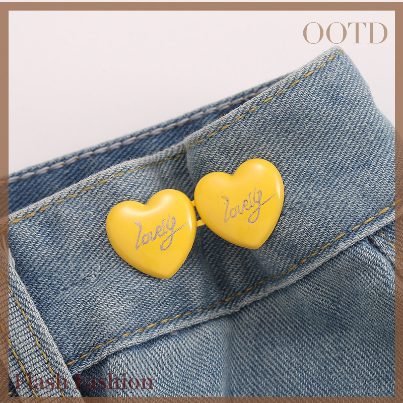 [Falsh F] 2 cái nút jean có thể điều chỉnh hình trái tim có thể điều chỉnh thắt lưng khóa Snap quần khóa Extender thay thế nút quần jean attacher pins