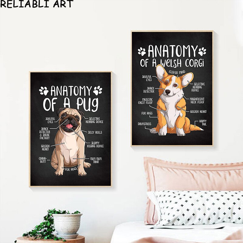 Hiện đại khác nhau con chó động vật tác phẩm nghệ thuật, Poster và in trong phong cách Bắc Âu, tường trang trí hình ảnh trên vải, hoàn hảo cho phòng khách, trang trí nội thất, khung không bao gồm