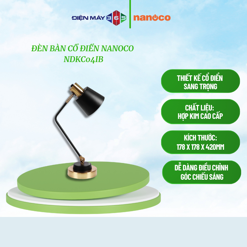 Đèn bàn cổ điển Nanoco NDKC04IB Màu vàng đen Dễ dàng điều chỉnh góc chiếu sáng - STM