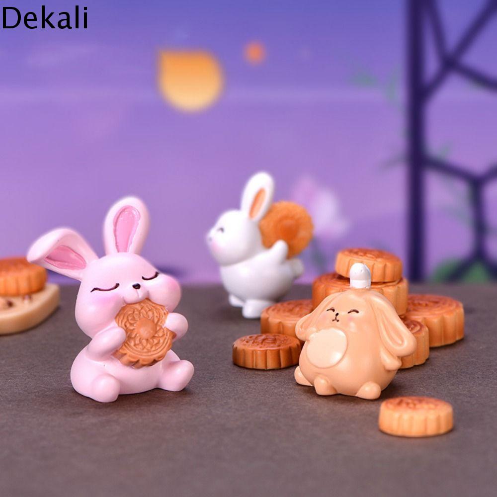 DEKALI Dễ thương Tượng bánh trung thu hình thỏ Hoạt hình Mini Tượng thỏ trung thu Trang trí Nhựa Tiểu cảnh Thỏ Lễ hội trung thu