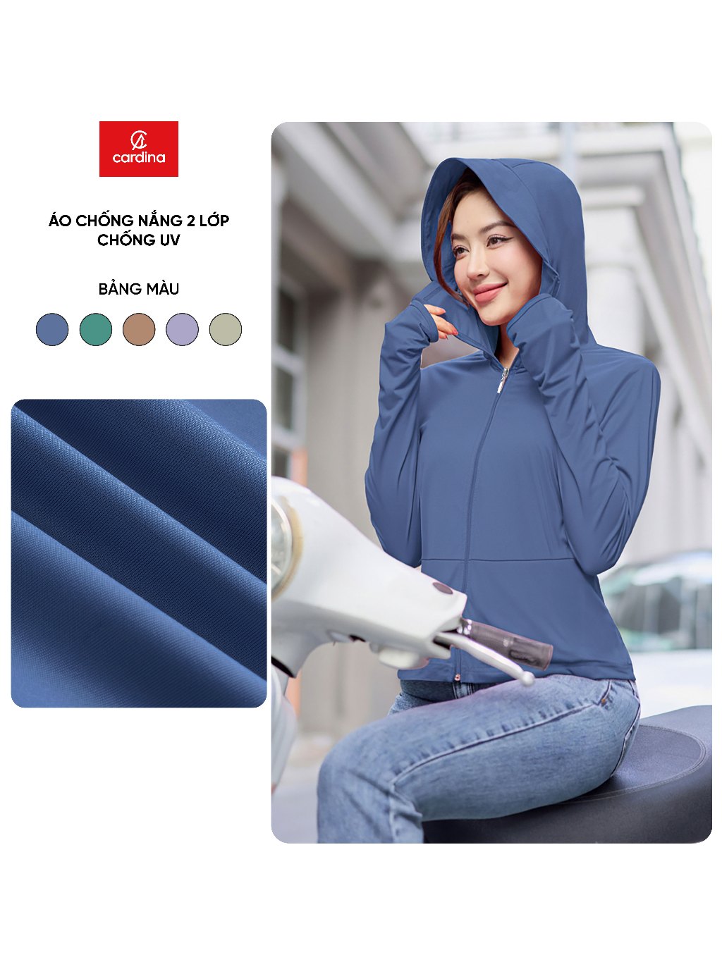 Áo chống nắng nữ CARDINA 2 lớp chất liệu Icetext chống tia UV hiệu quả 6NHF03