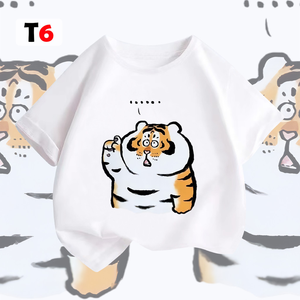 T6⚡พร้อมส่ง⚡kids clothes เสื้อยืดคอกลมเด็กผ้าฝ้าย เสือสงสัย🌼100% Cotton 6สี 100-140 ราคา  149 บาท*ส่งฟรี
