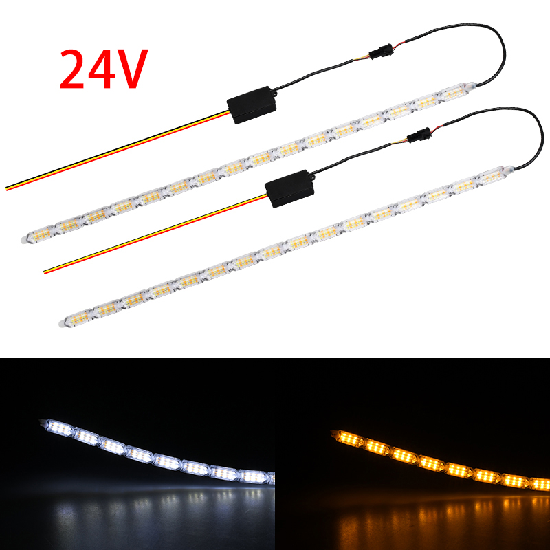 1 cặp 24V chảy DRL Đèn LED chạy ban ngày tuần tự linh hoạt dải đèn LED đèn báo rẽ cho xe tải đèn pha đèn lái xe