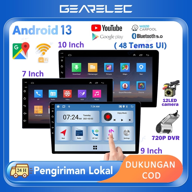 GEARELEC Car Radio 7/9/10 Inci Mobil Navigasi 4G+64G Android13 Head Unit with 48 tema IPS Lapisan Layar Sentuh Giá 120,500 Đồng*Miễn phí vận chuyển