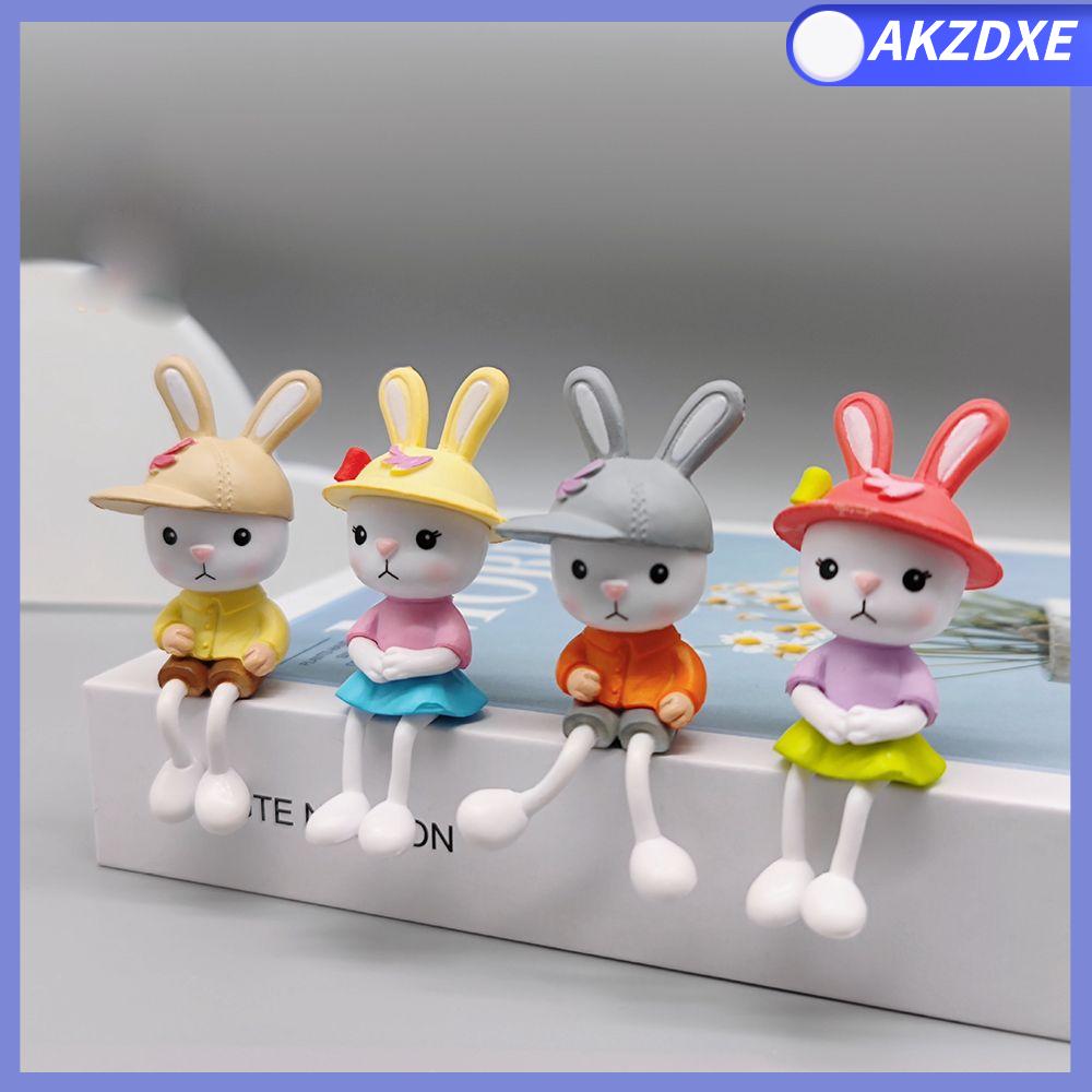 AKZDXE 4PCs Thủ công Tự làm Trang trí sân vườn Máy tính để bàn Tượng nhỏ Thỏ thu nhỏ Cảnh quan siêu nhỏ Thỏ chân dài