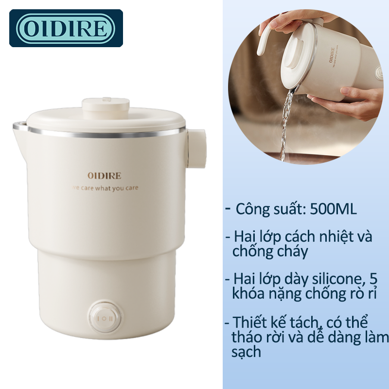 Ấm Đun Nước Bằng Thép Không Gỉ OIDIRE Ấm Đun Nước Điện Gấp Di Động Nhỏ Cho Du Lịch Ngoài Trời Ấm Đun Nước Điện