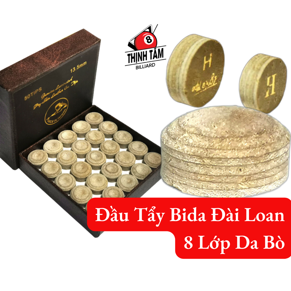 Đầu Cơ Bida 8 Lớp Da Bò, Đầy Tẩy Bi-A Da Bò 8 Lớp Đài Loan [ Đầu Cơ Da Bò 8 Lớp TAIWAN ]