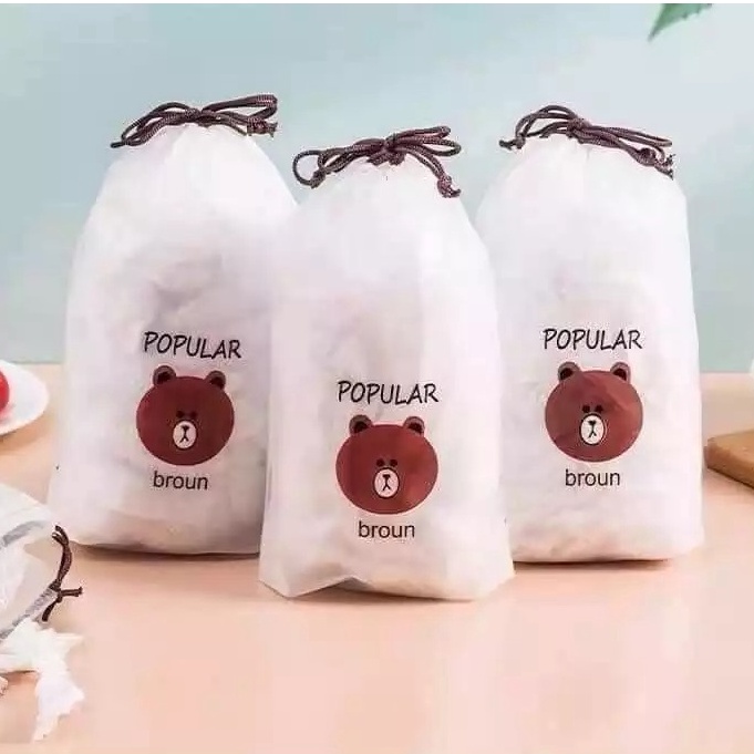 Set 100 màng bọc thực phẩm có túi đựng hình gấu