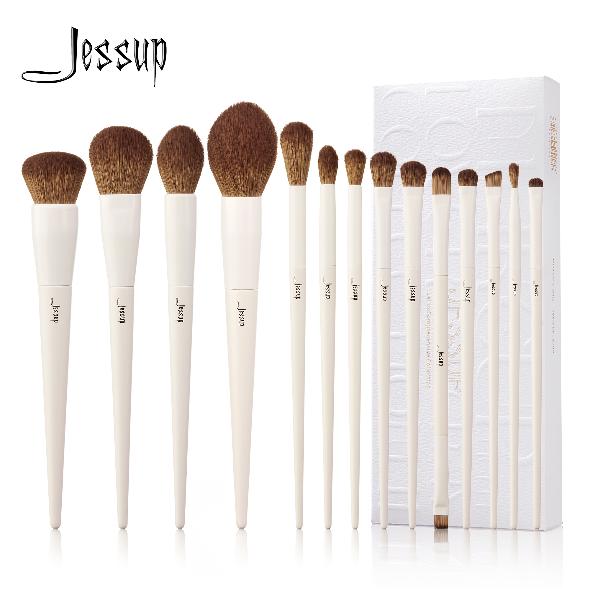 Jessup cọ trang điểm 10-14PC Bộ cọ trang điểm nền sợi tổng hợp bàn chải Phấn tạo khối Eyeshadow lót 