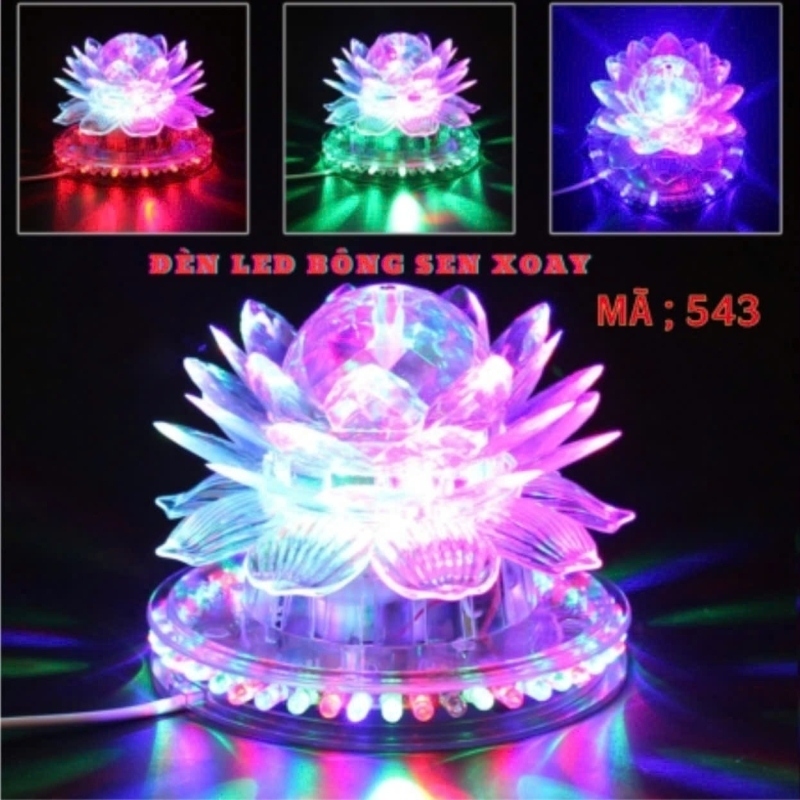Đèn Thờ Hoa Sen Xoay 360 độ 543 và Đèn Thờ Hoa Sen Dùng Pin Mini Lắc Lư đế Vàng. LMS