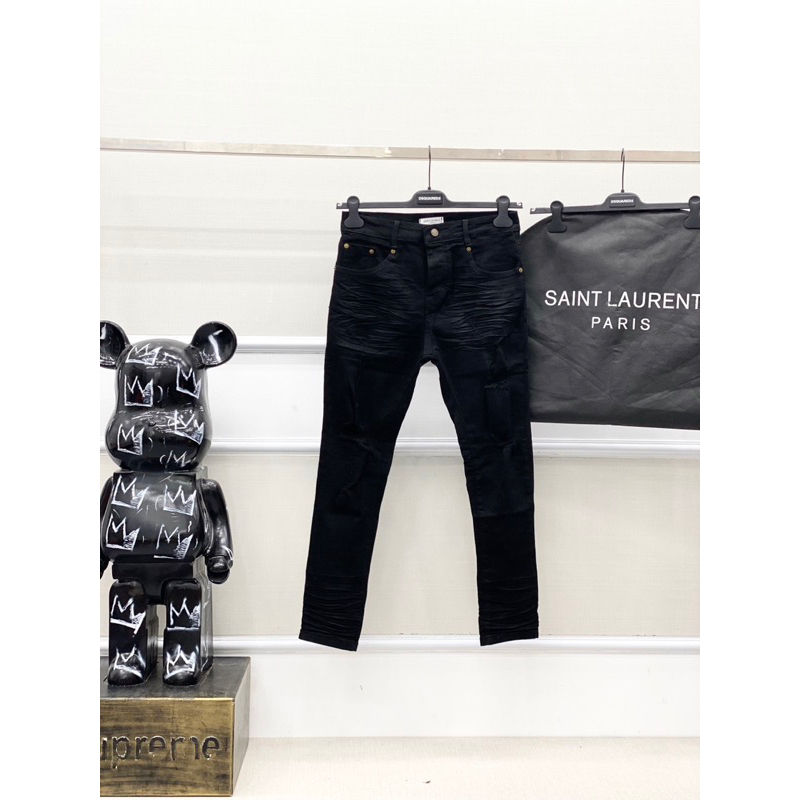 TEAWAEWTWET Quần jeans nam thời trang cao cấp thương hiệu Saint Laurent YSL thiết kế vải denim rách gối, thời thượng 523532