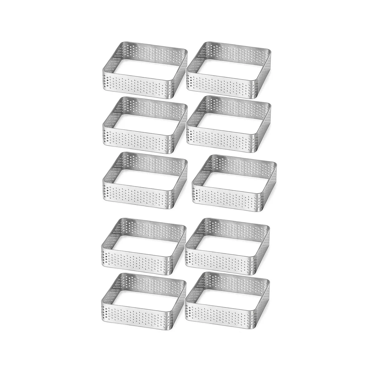 yingke 10pcs Perforated Tart Ring Stainless Steel Tartlet Molds Square Shape Mould Cake Circle French Pastry Baking Tools
