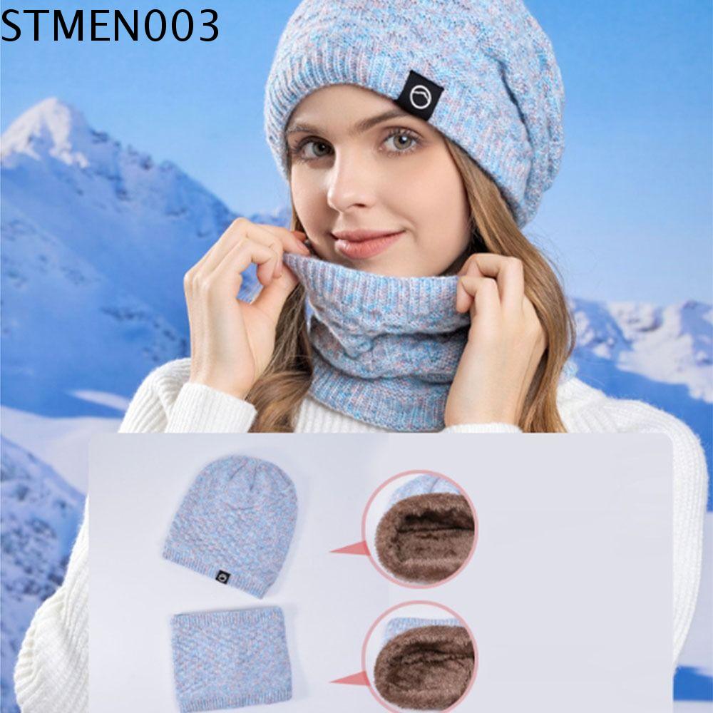 STMEN Ấm cổ Bộ khăn quàng cổ Mũ len mùa đông Chống lạnh Dày Mũ Dệt Kim giữ ấm cho nữ Sáng Tạo Chống gió Khăn quàng cổ  nạ mũ mùa đông Phụ nữ