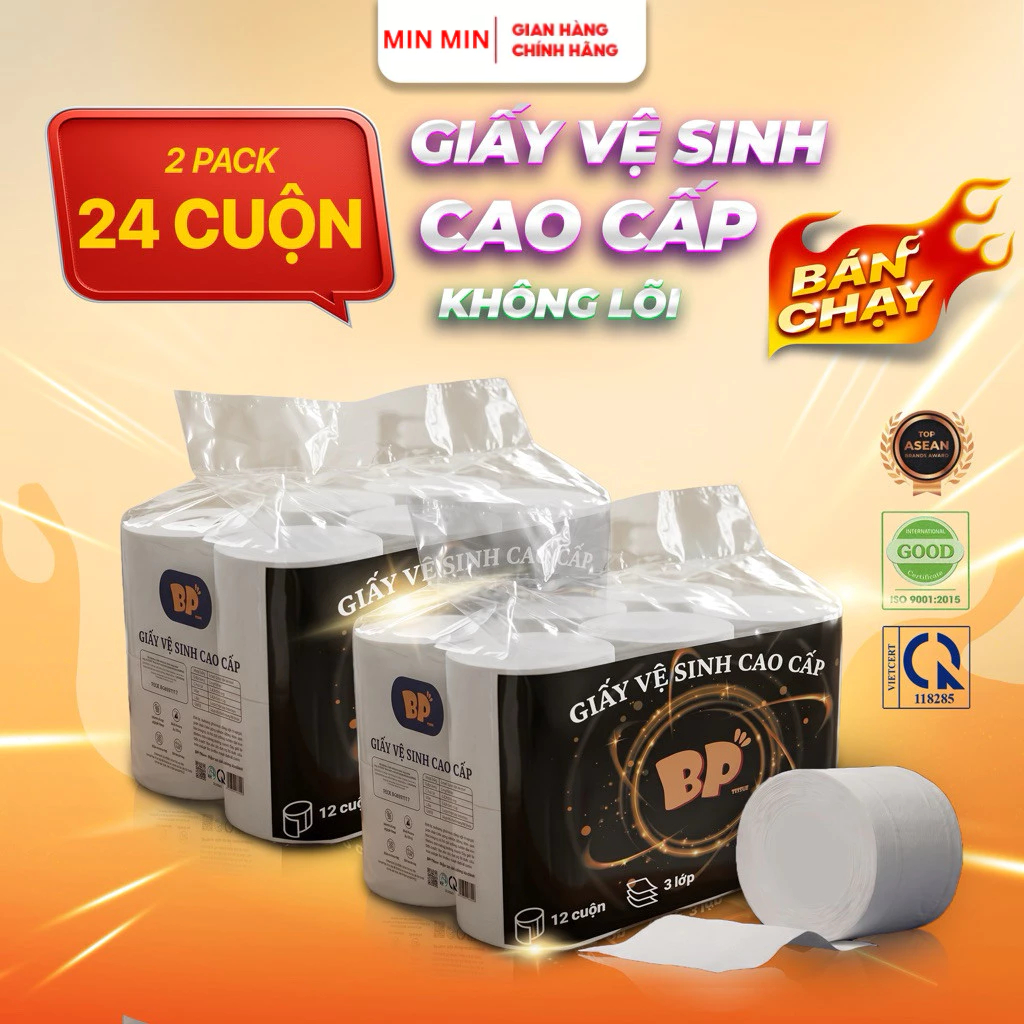 [ Không lõi] COMBO 2 Bịch Giấy Vệ Sinh 12 Cuộn 3 BP Tissue cao cấp Lớp Mềm Mại An Toàn Loại Bỏ 99% Vi Khuẩn Thấm Hút Tốt