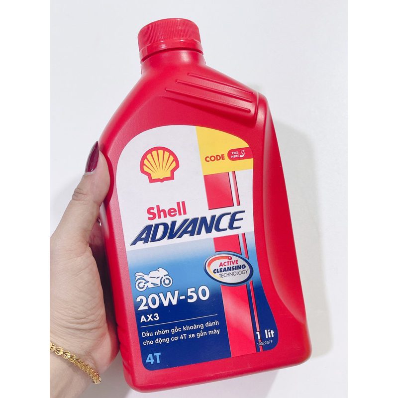 Nhớt 4T xe máy Shell Advance 20w-50 AX3, nhớt Shell con sò đỏ